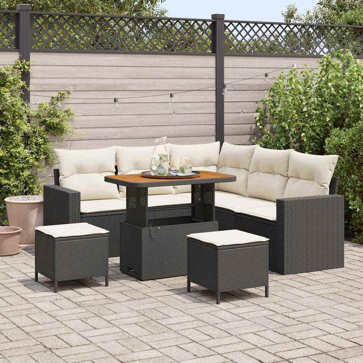 Havesofa Sæt 8 stk. Sort polyrattan