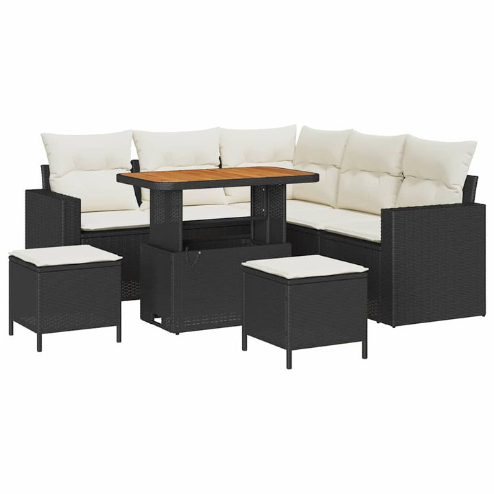 Havesofa Sæt 8 stk. Sort polyrattan