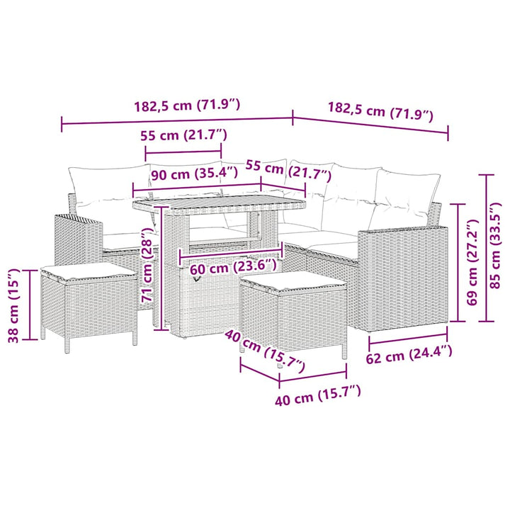 Havesofa Sæt 8 stk. Sort polyrattan