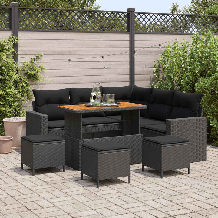 Havesofa Sæt 9 pcs Sort polyrattan