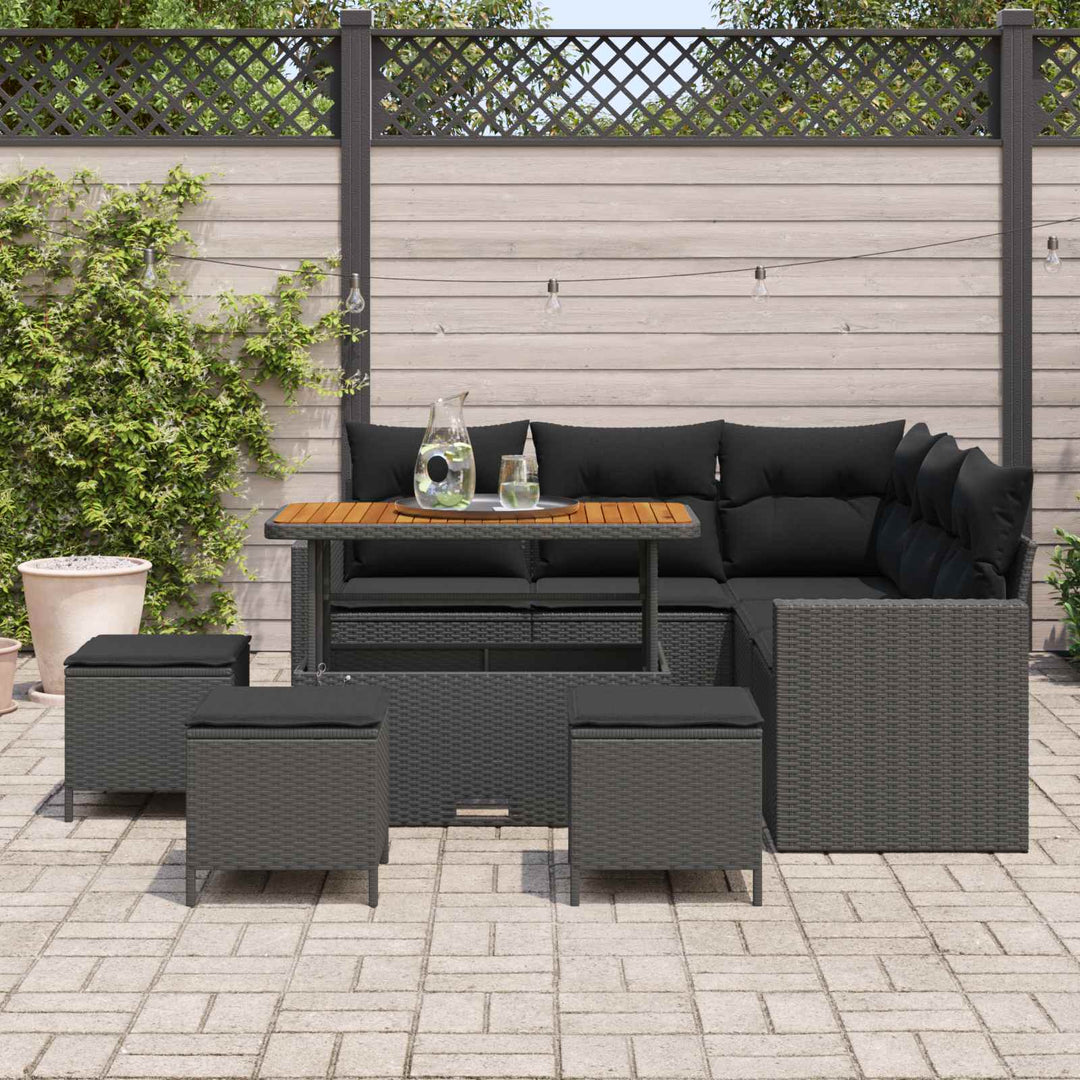 Havesofa Sæt 9 pcs Sort polyrattan