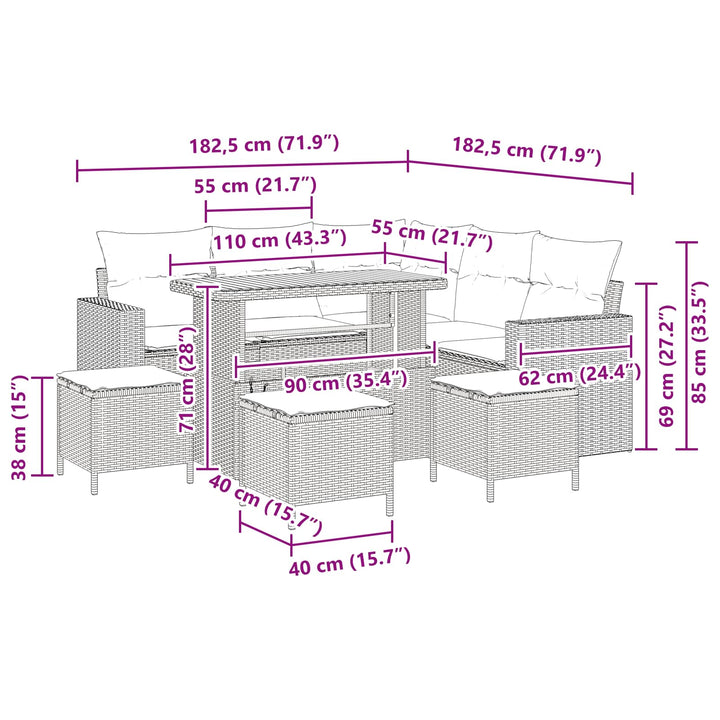 Havesofa Sæt 9 pcs Sort polyrattan