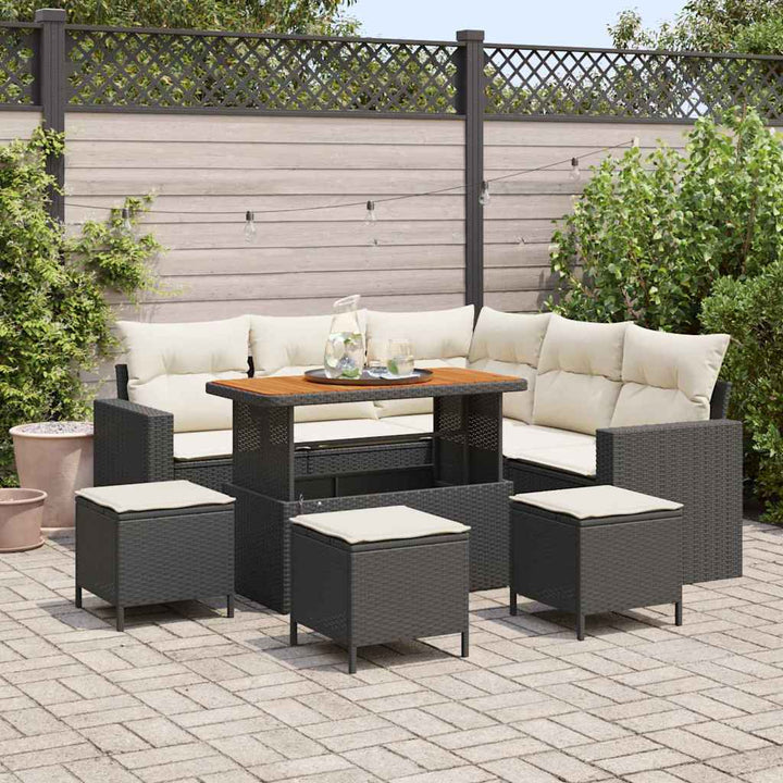 Havesofa Sæt 9 stk. Sort polyrattan