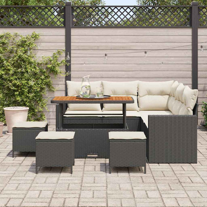 Havesofa Sæt 9 stk. Sort polyrattan
