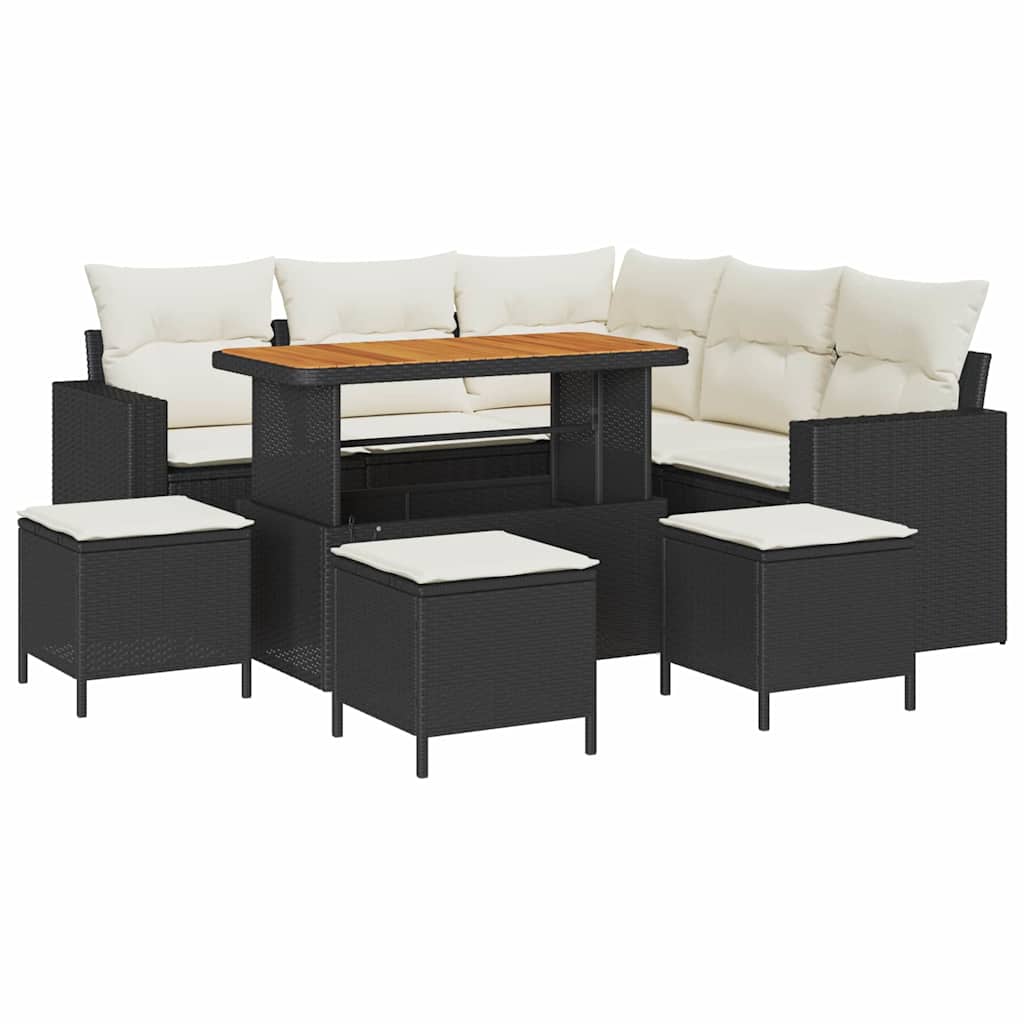 Havesofa Sæt 9 stk. Sort polyrattan