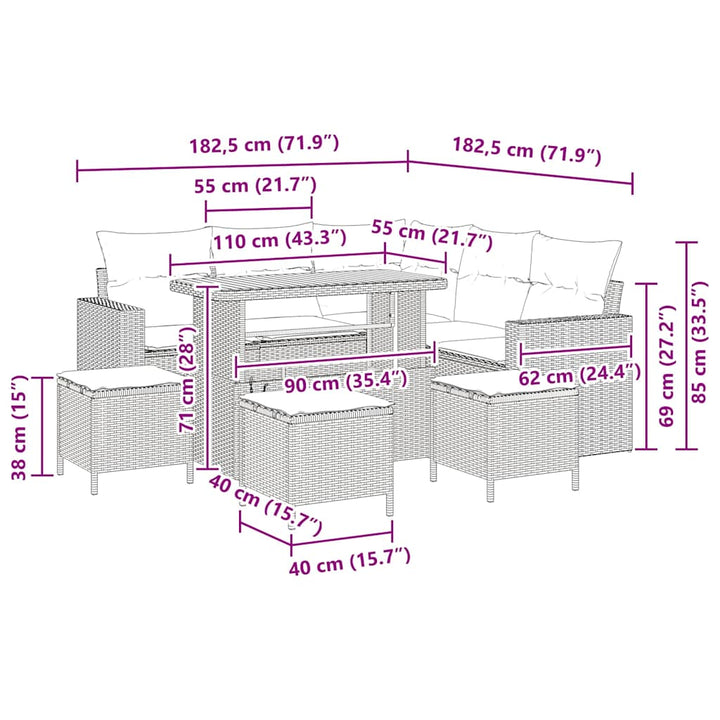 Havesofa Sæt 9 stk. Sort polyrattan
