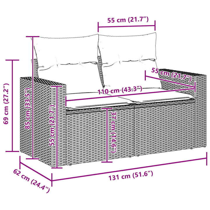 Havesofa Sæt 9 stk. Sort polyrattan