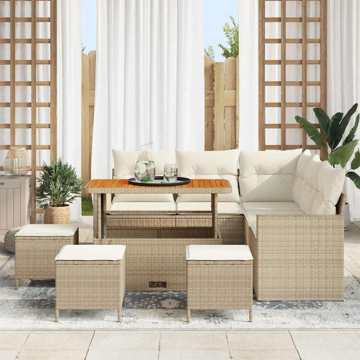 Havesofa Sæt 9 pcs Beige polyrattan