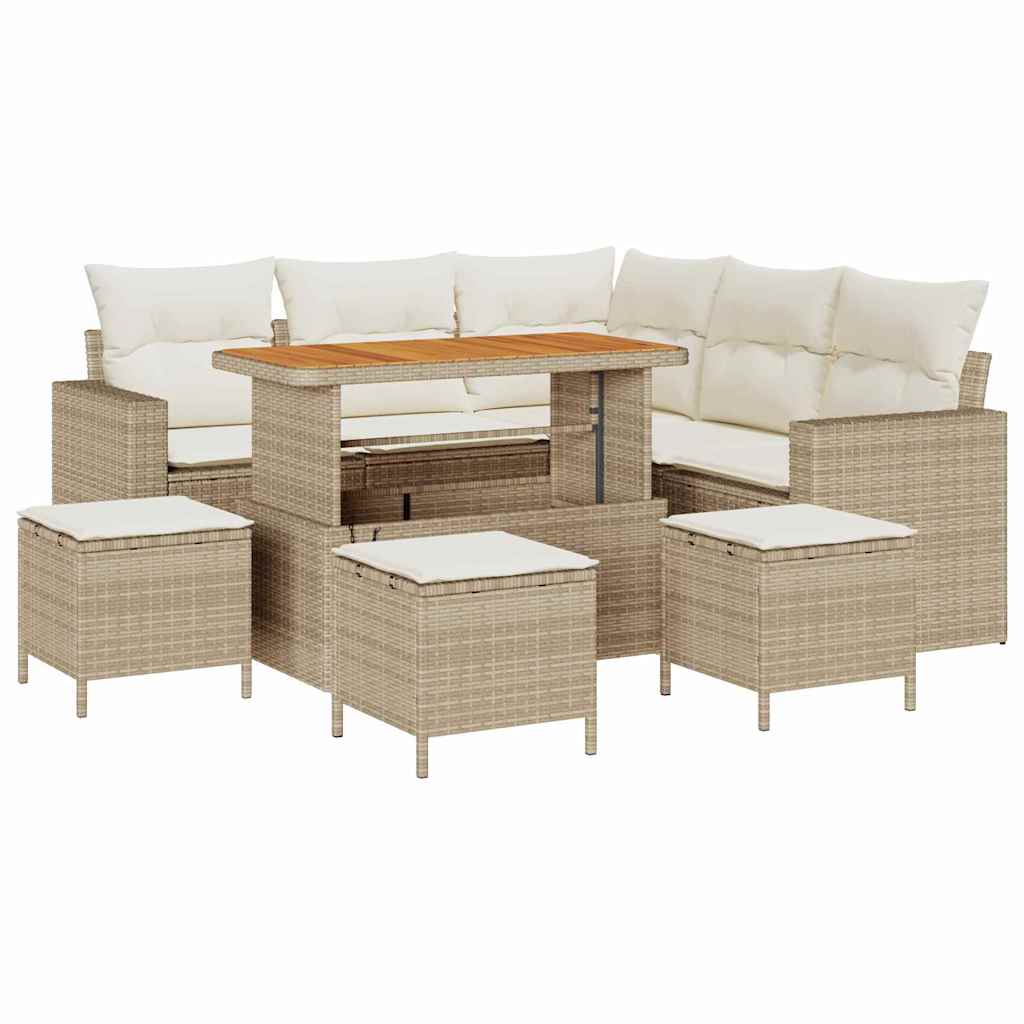 Havesofa Sæt 9 pcs Beige polyrattan