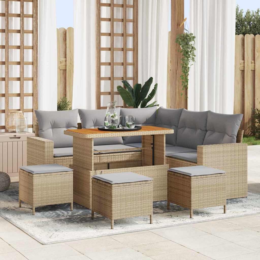 Havesofa Sæt 9 pcs Beige polyrattan