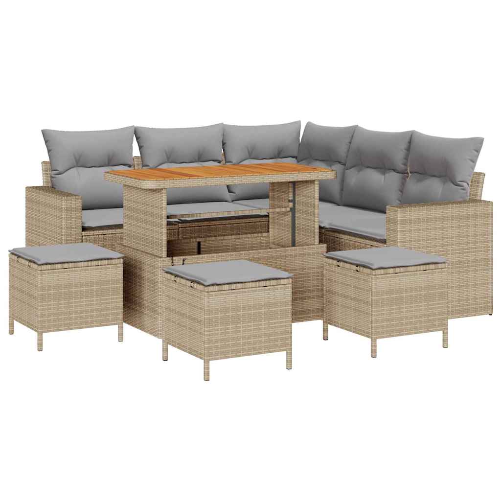 Havesofa Sæt 9 pcs Beige polyrattan