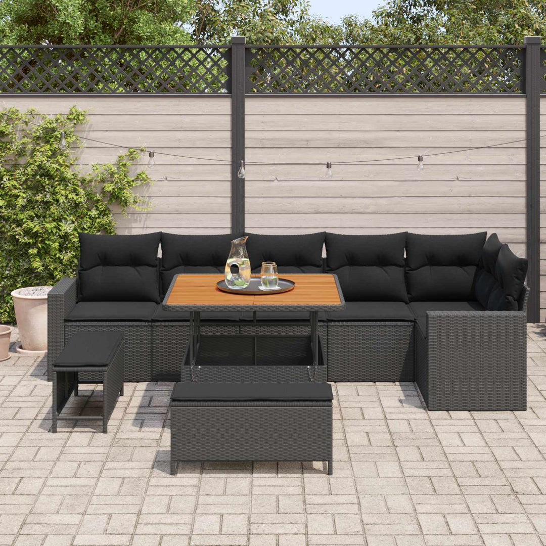 Havesofa Sæt 9 pcs Sort polyrattan