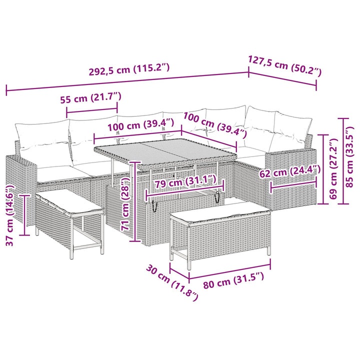 Havesofa Sæt 9 pcs Sort polyrattan
