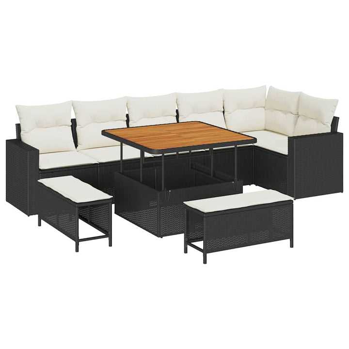 Havesofa Sæt 9 pcs Sort polyrattan