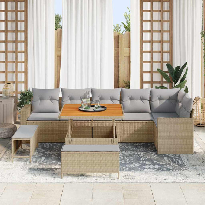 Havesofa Sæt 9 pcs Beige polyrattan