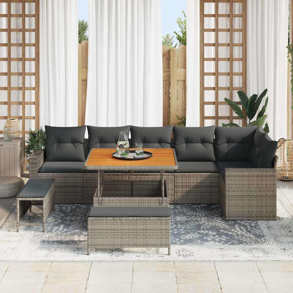 Havesofa Sæt 9 pcs Grå polyrattan