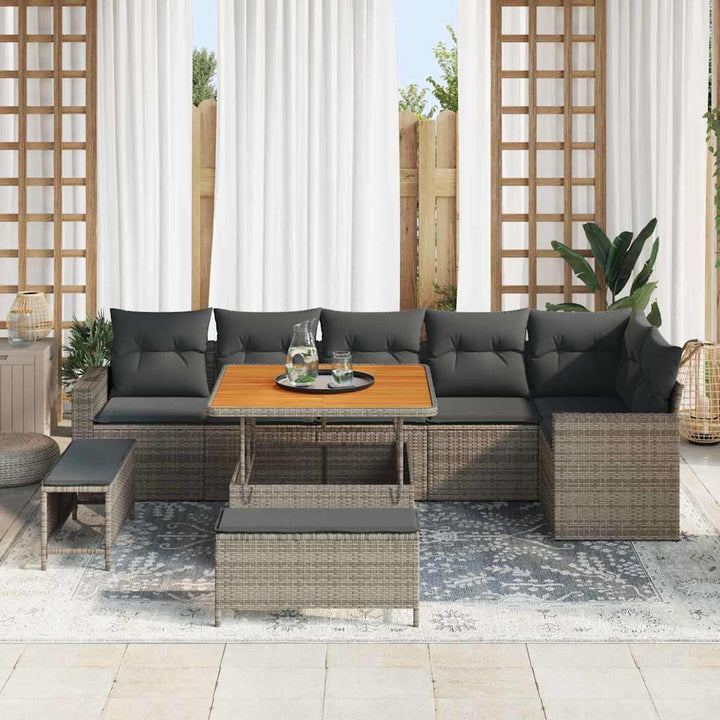 Havesofa Sæt 9 pcs Grå polyrattan