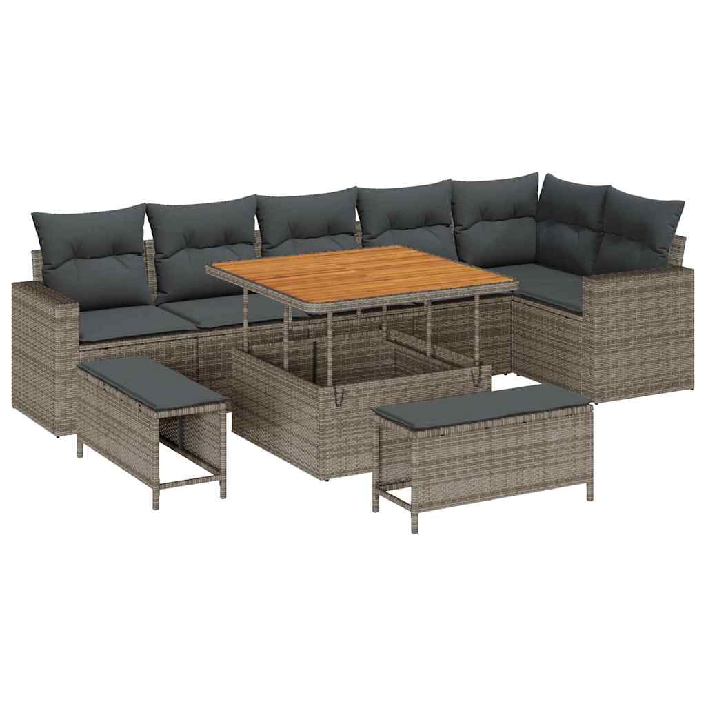 Havesofa Sæt 9 pcs Grå polyrattan