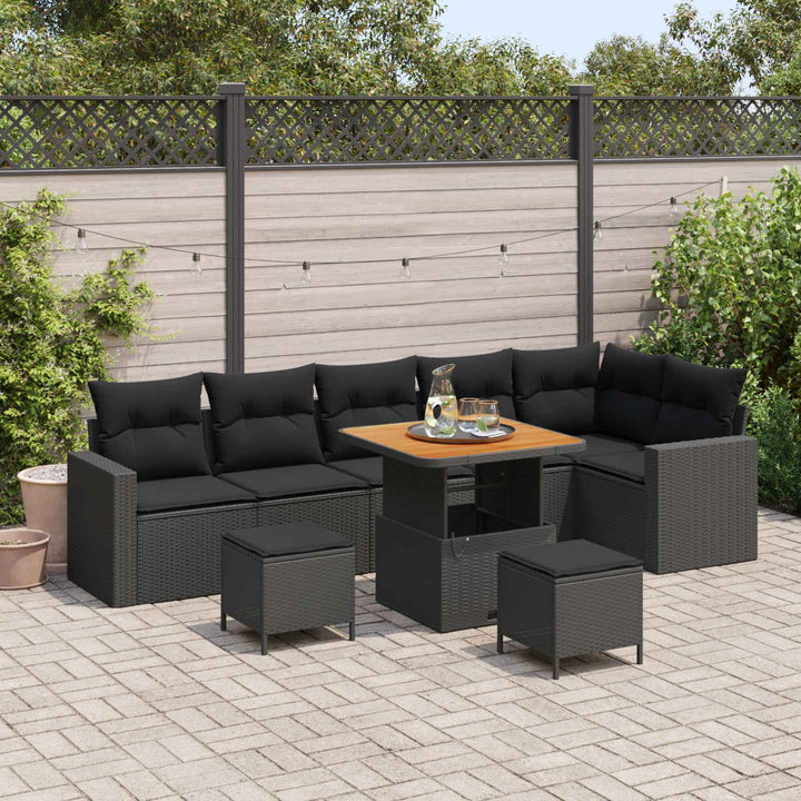 Havesofa Sæt 9 stk. Sort polyrattan