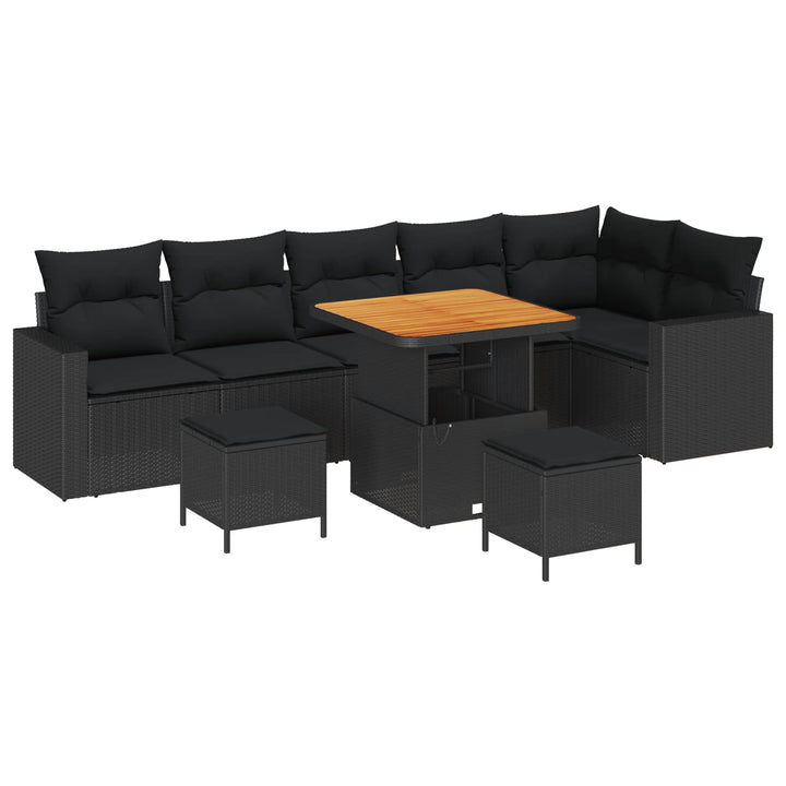 Havesofa Sæt 9 pcs Sort polyrattan