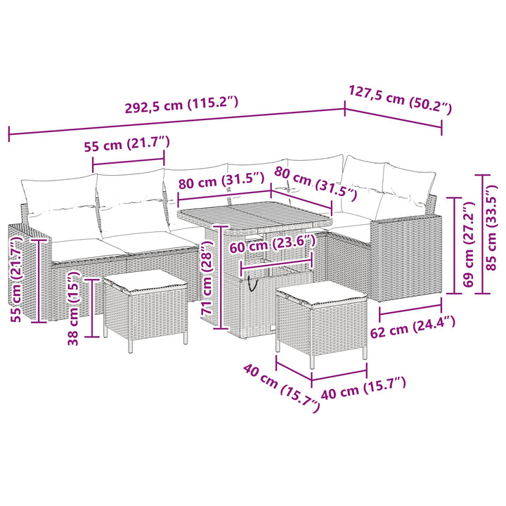 Havesofa Sæt 9 pcs Sort polyrattan