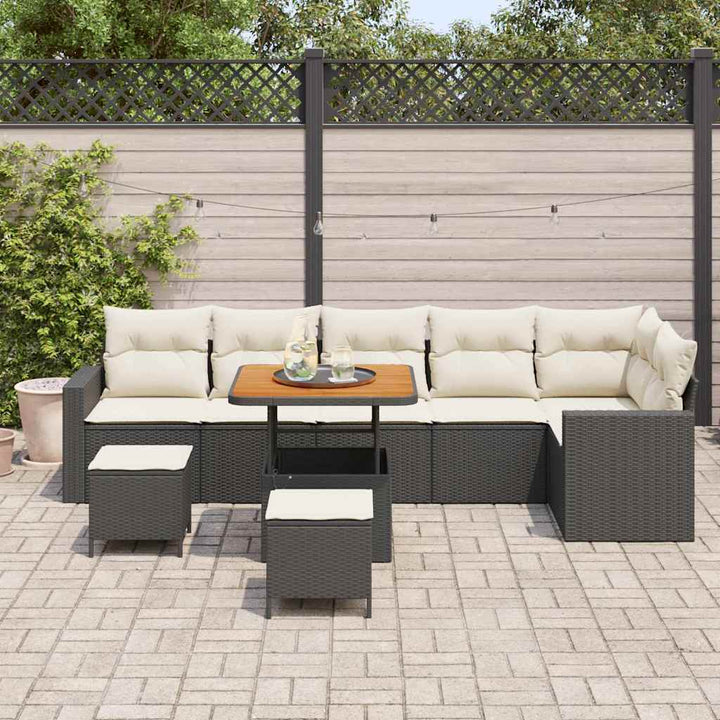 Havesofa Sæt 9 pcs Sort polyrattan