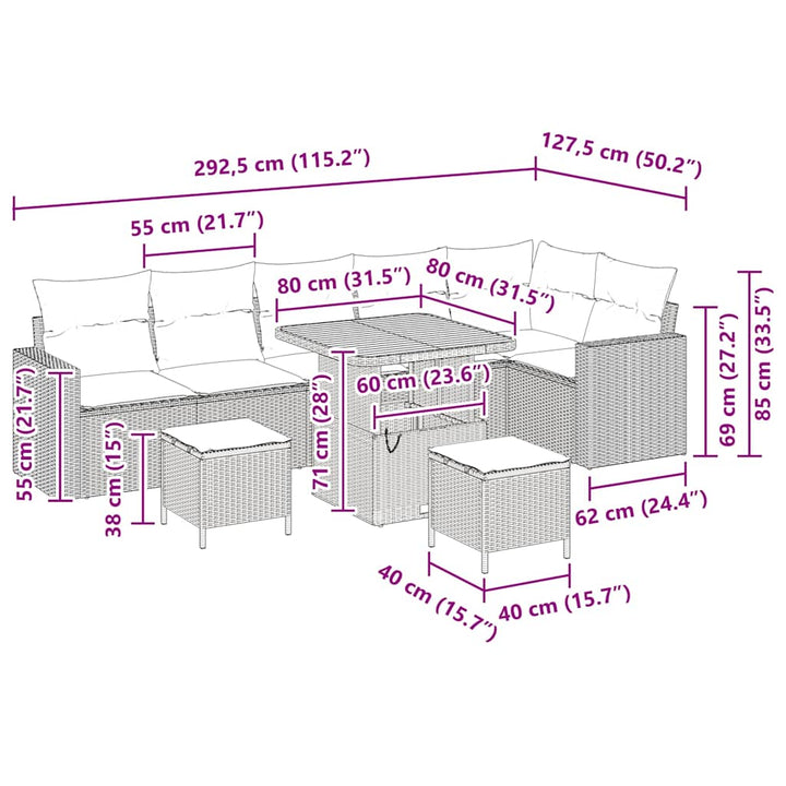 Havesofa Sæt 9 pcs Sort polyrattan