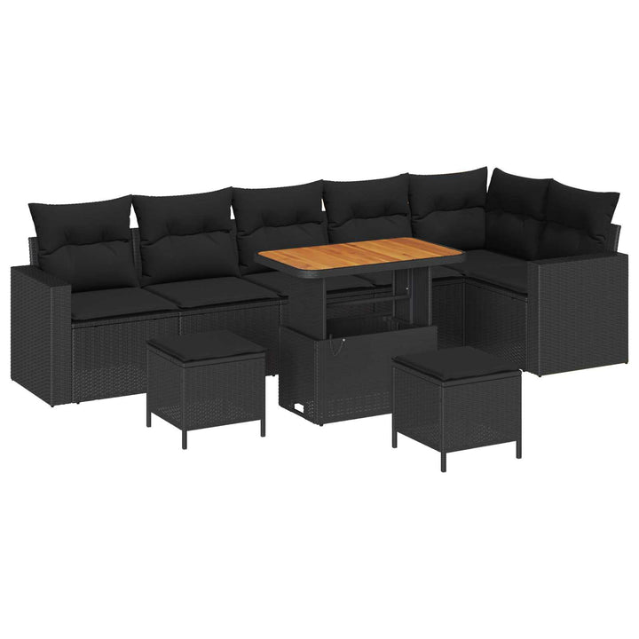 Havesofa Sæt 9 pcs Sort polyrattan