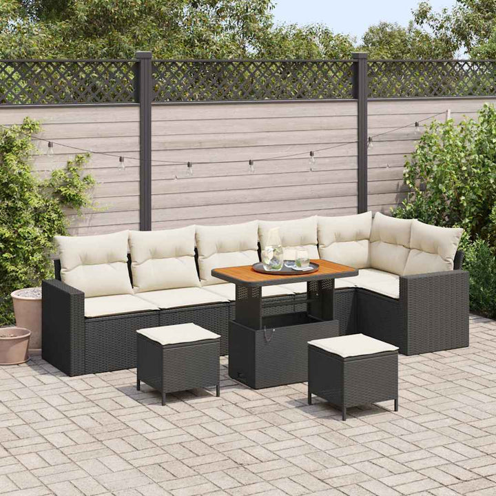 Havesofa Sæt 9 pcs Sort polyrattan