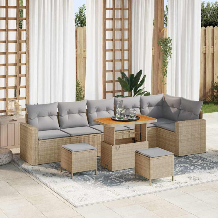 Havesofa Sæt 9 pcs Beige polyrattan