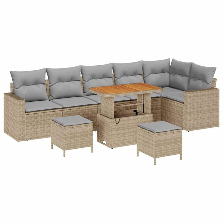 Havesofa Sæt 9 pcs Beige polyrattan