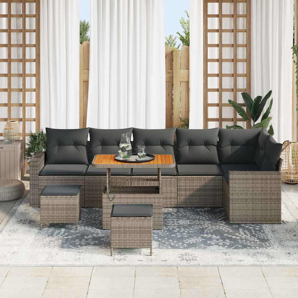 Havesofa Sæt 9 pcs Grå polyrattan