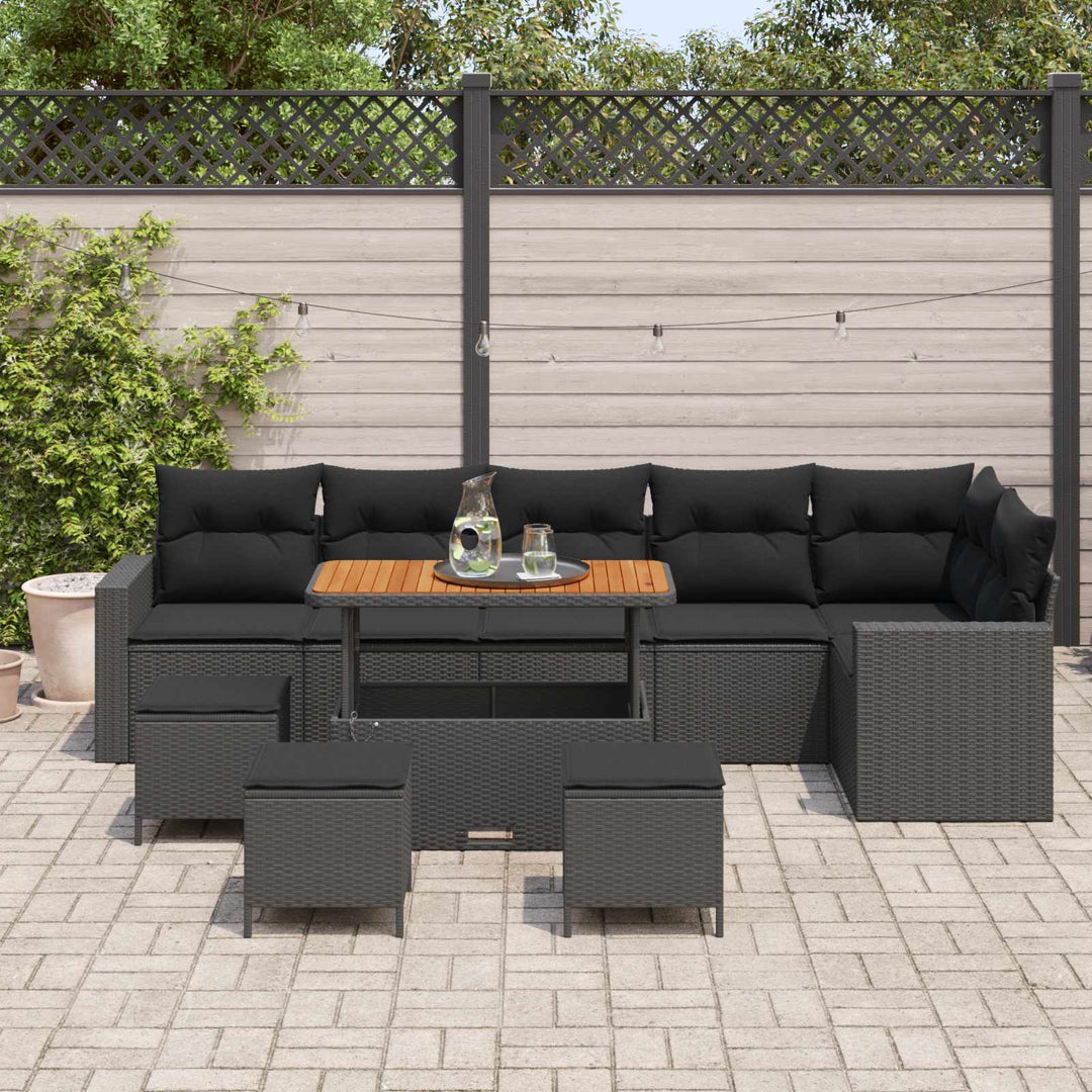 Havesofa Sæt 10 pcs Sort polyrattan