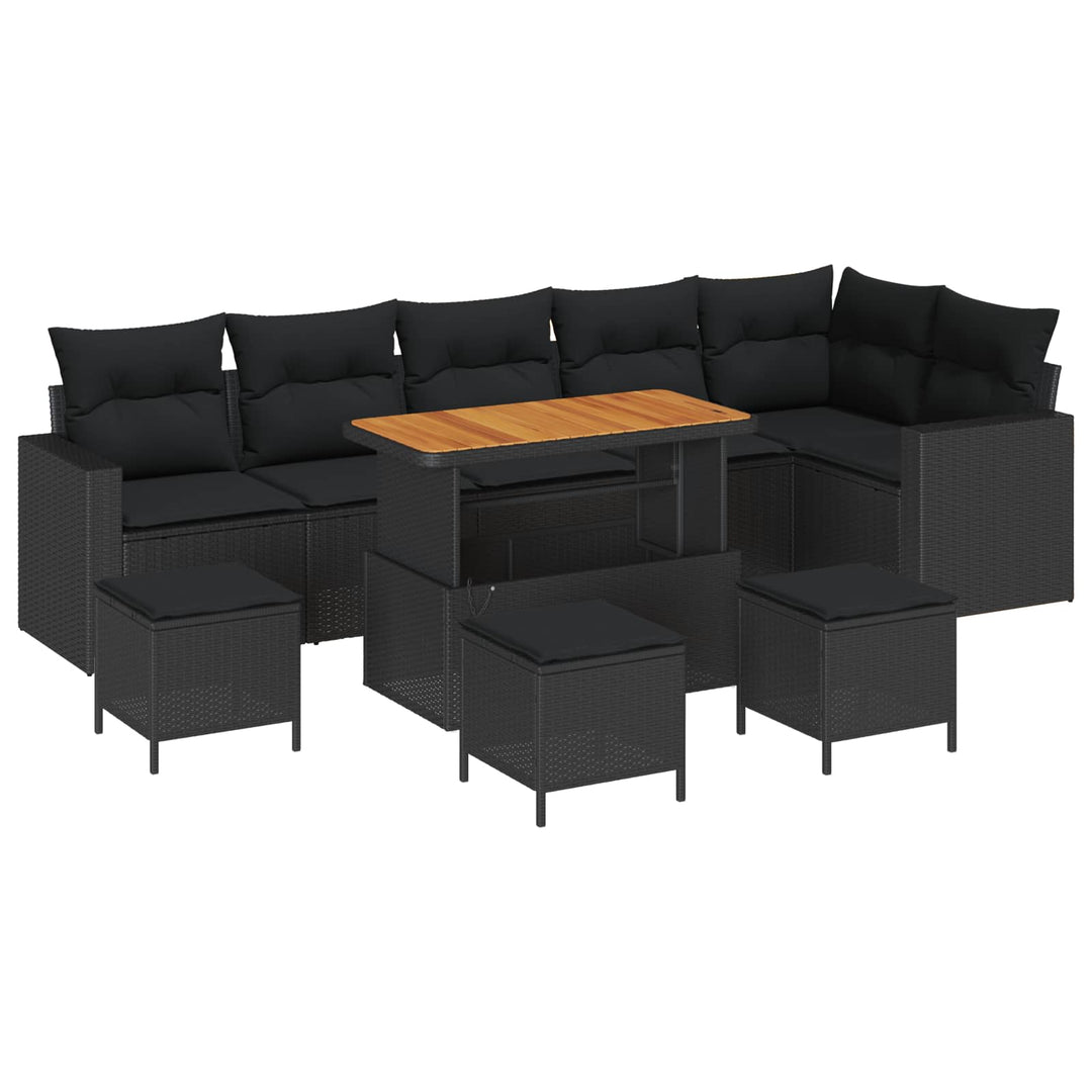 Havesofa Sæt 10 pcs Sort polyrattan