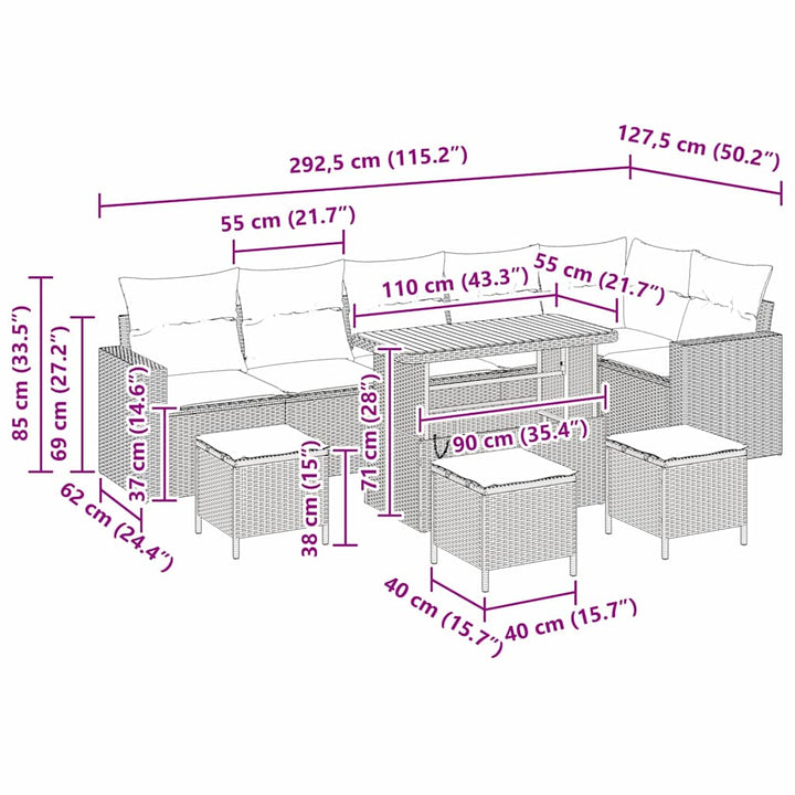 Havesofa Sæt 10 pcs Sort polyrattan