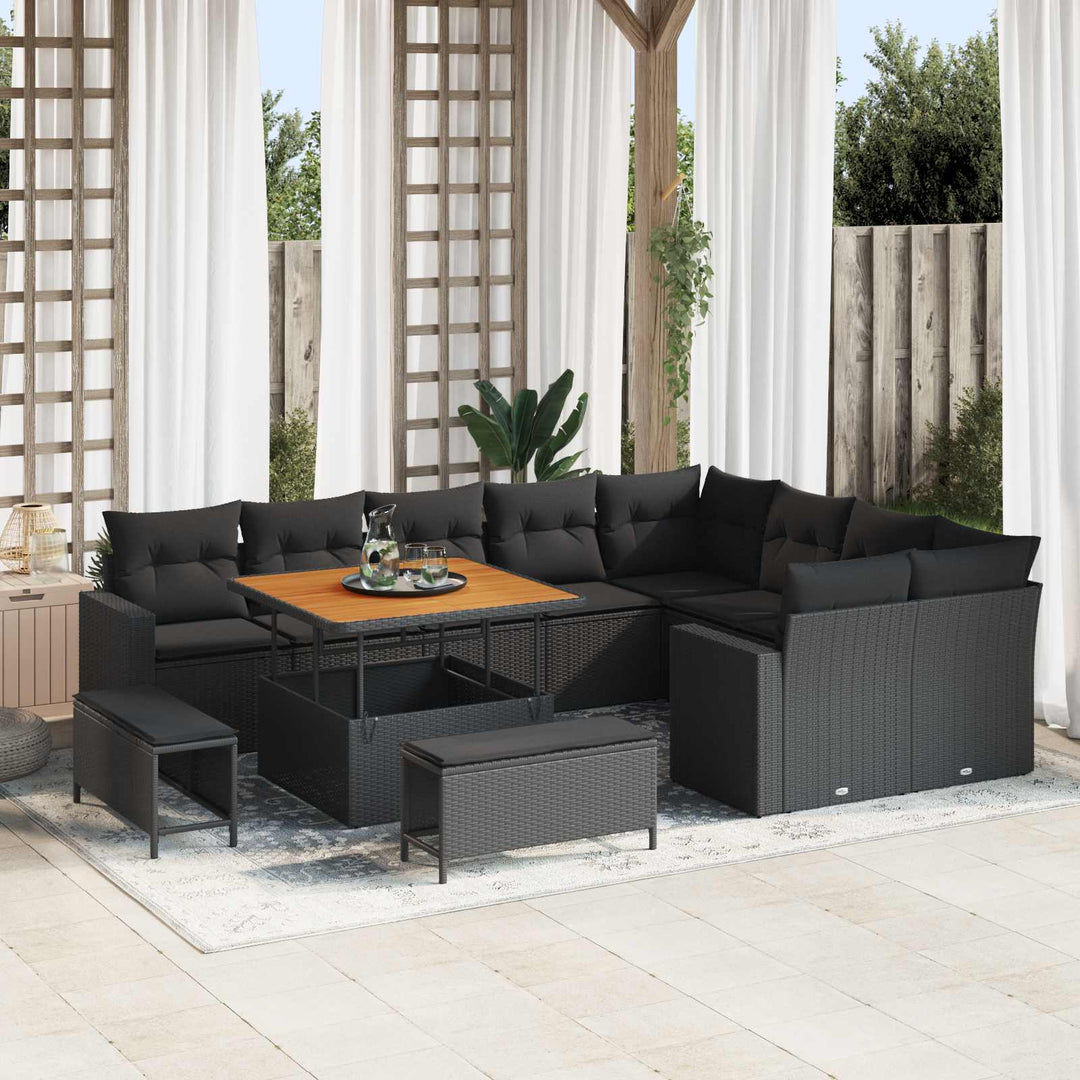 Havesofa Sæt 12 pcs Sort polyrattan