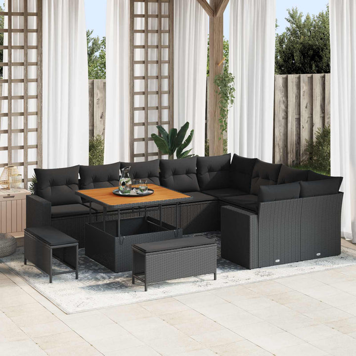 Havesofa Sæt 12 pcs Sort polyrattan