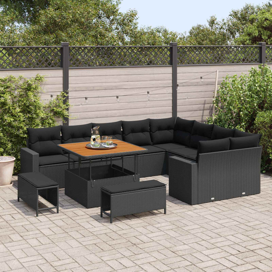 Havesofa Sæt 12 pcs Sort polyrattan
