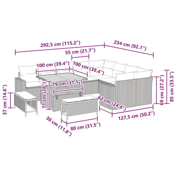 Havesofa Sæt 12 pcs Sort polyrattan