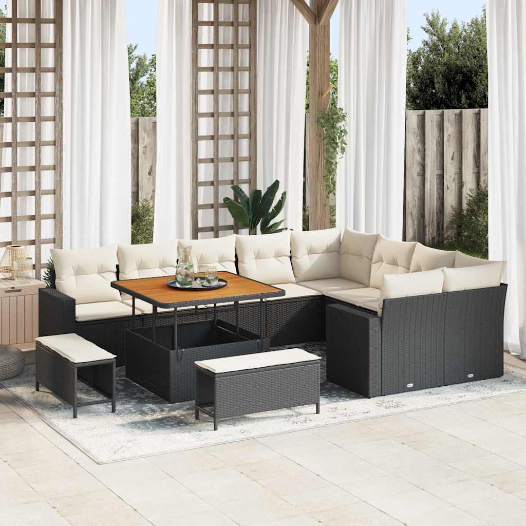 Havesofa Sæt 12 stk. Sort polyrattan