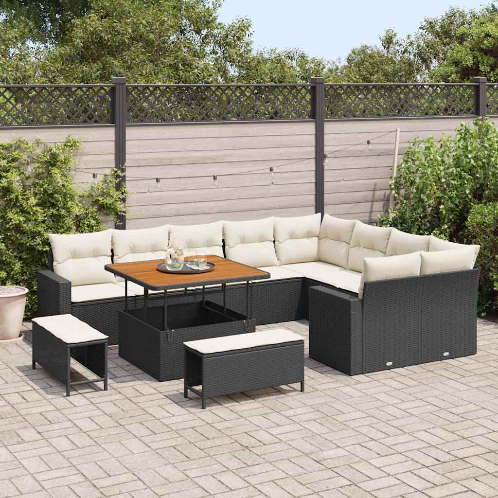 Havesofa Sæt 12 pcs Sort polyrattan