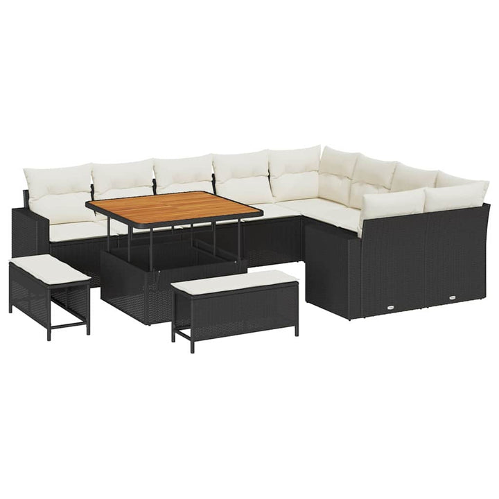 Havesofa Sæt 12 pcs Sort polyrattan