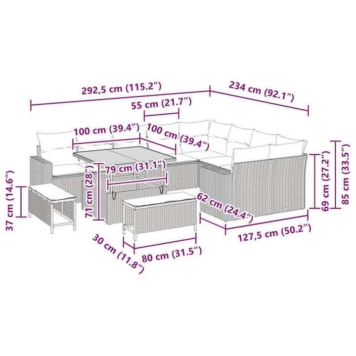 Havesofa Sæt 12 pcs Beige polyrattan