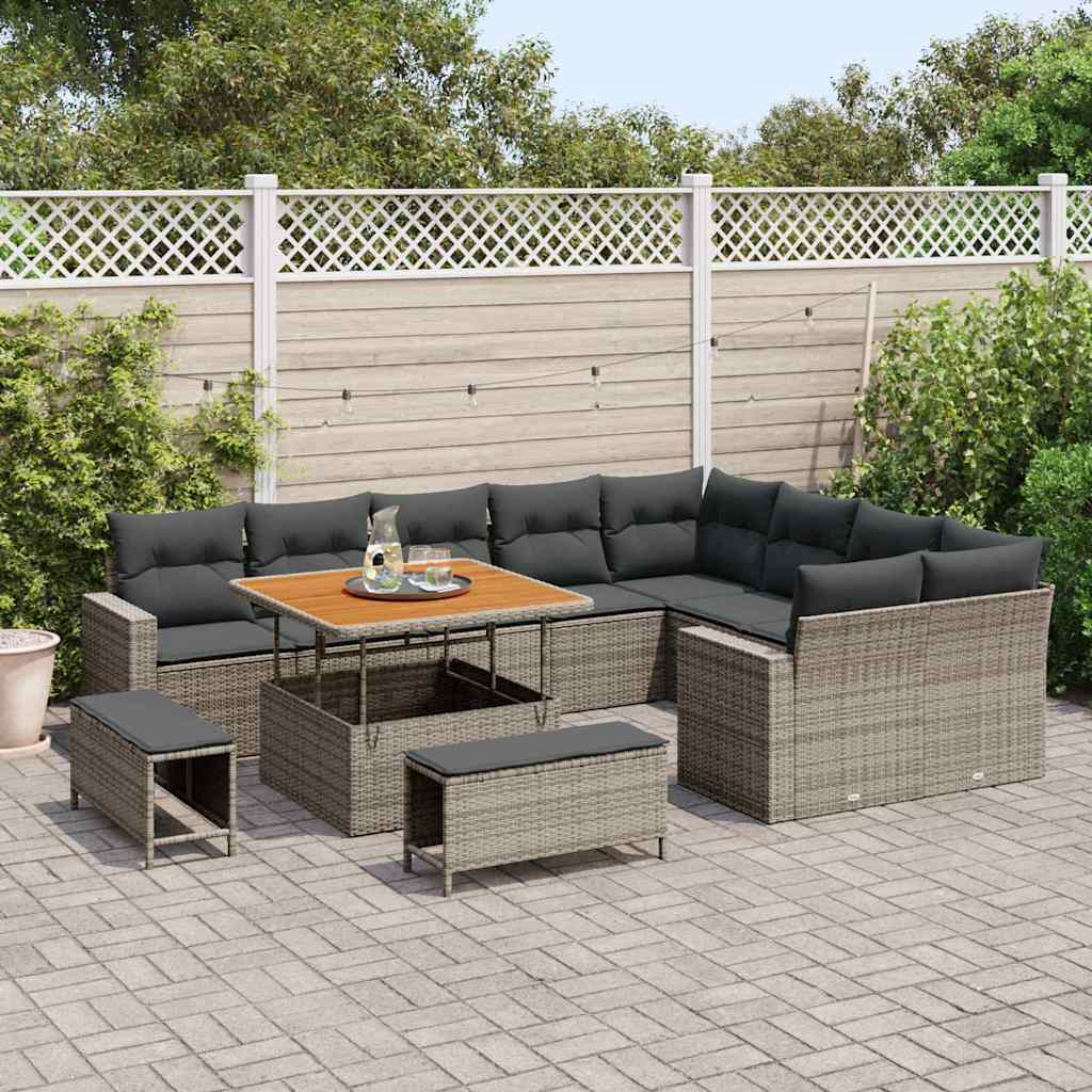 Havesofa Sæt 12 pcs Grå polyrattan