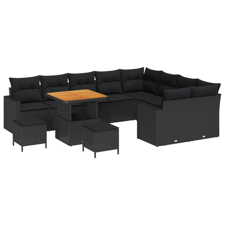 Havesofa Sæt 12 pcs Sort polyrattan