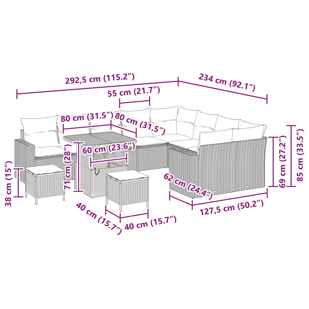 Havesofa Sæt 12 pcs Sort polyrattan