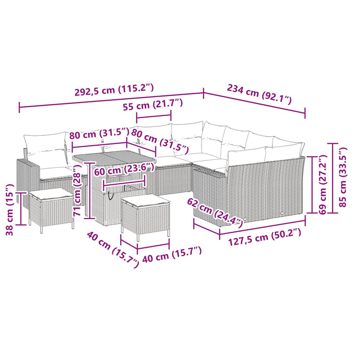 Havesofa Sæt 12 pcs Sort polyrattan