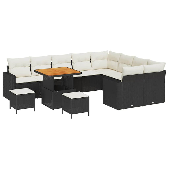 Havesofa Sæt 12 pcs Sort polyrattan