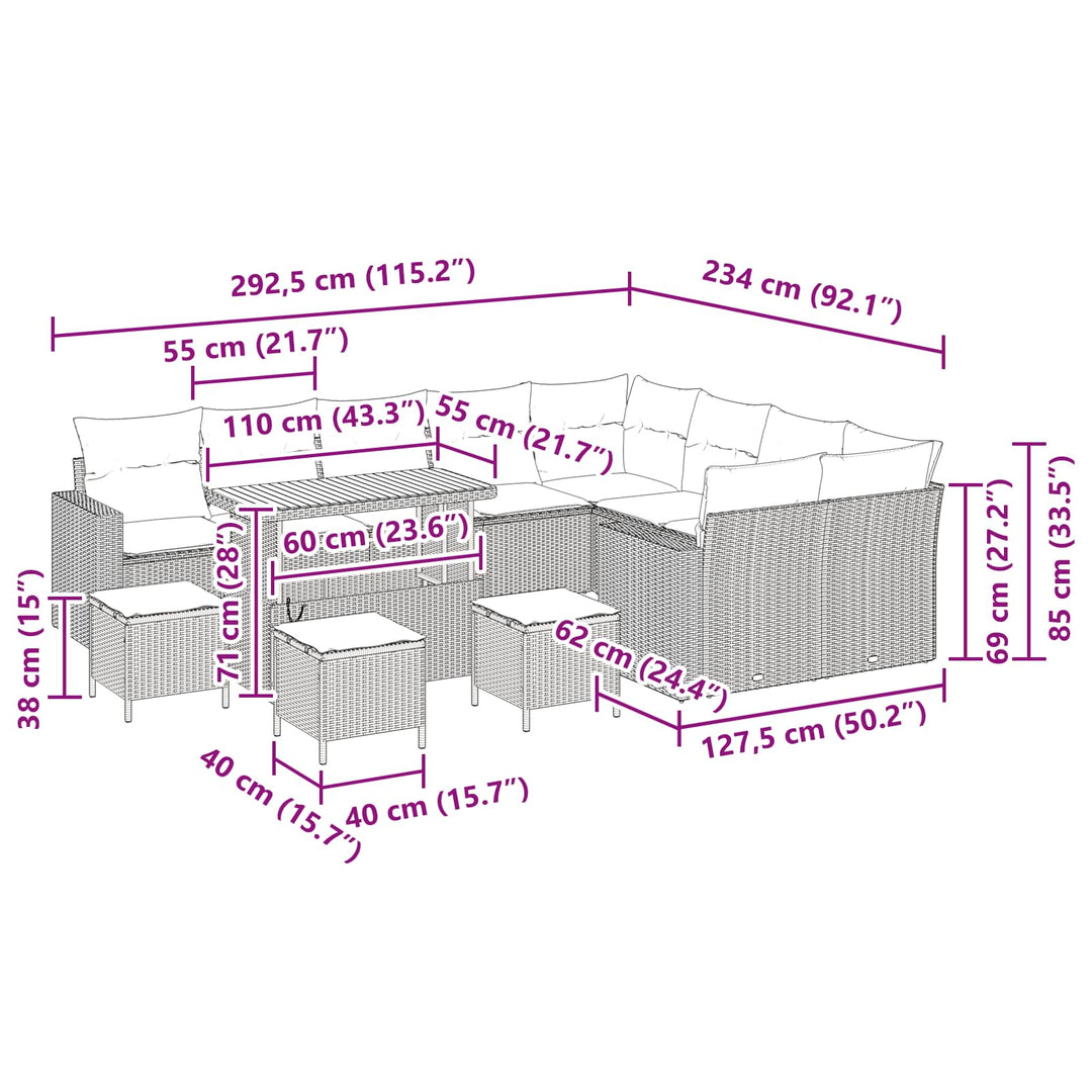 Havesofa Sæt 13 pcs Sort polyrattan