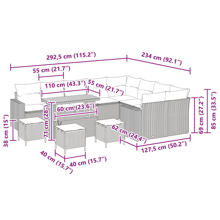 Havesofa Sæt 13 pcs Sort polyrattan